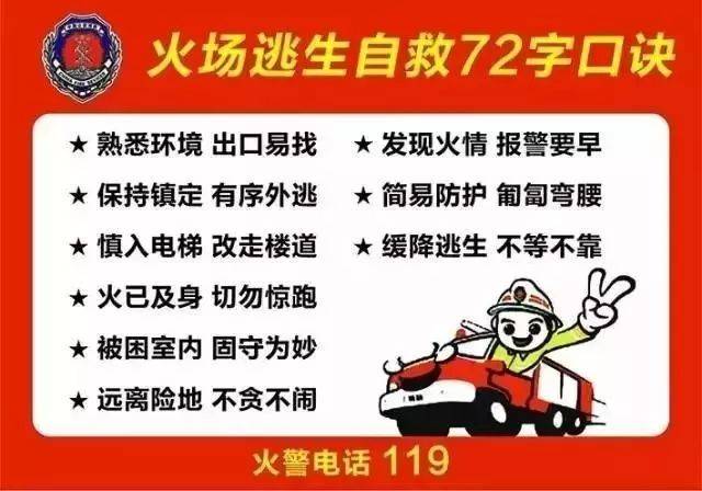 火灾逃生自救72字口诀