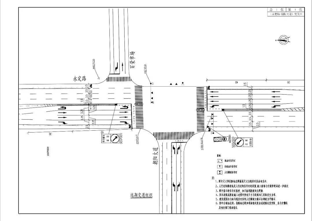 (二) 远期规划方案 将永定路南北两侧绿化带各铲除70米,延长路口展宽